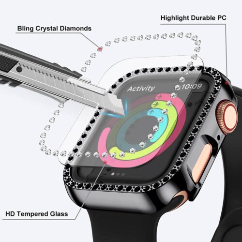 2-in-1 Hard Diamonds Case Black & Tempered Glass Apple Watch 42mm APPLE WATCH OEM