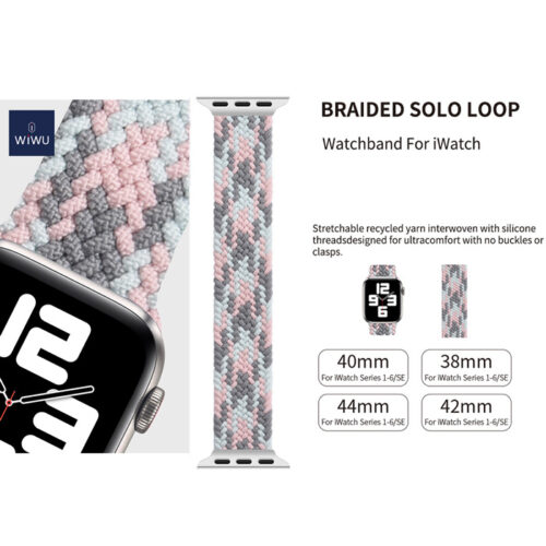 WiWU Braided Stretchy Pink Blue Grey Λουράκι για Apple Watch 42/44/45/46/49mm (Size: M) APPLE WATCH WIWU