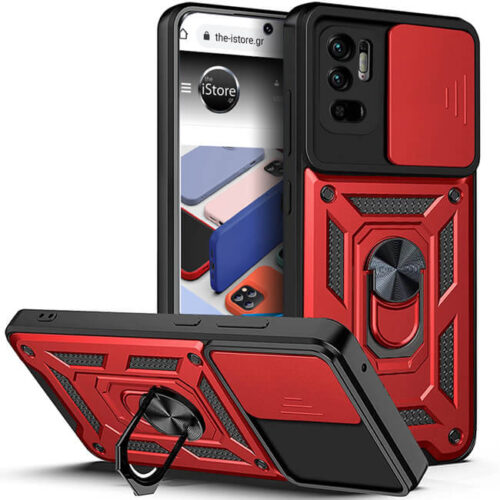 Combo Kickstand Slide Camera Case Red Xiaomi Redmi Note 10 5G/Poco M3 Pro 5G ΘΗΚΕΣ OEM