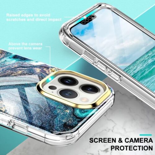 iPhone 13 Pro Max Full Body 360 Case Marble Luxury Blue ΘΗΚΕΣ OEM