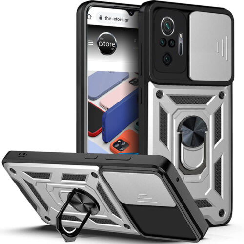 Combo Kickstand Slide Camera Case Silver Xiaomi Redmi Note 10 Pro ΘΗΚΕΣ OEM