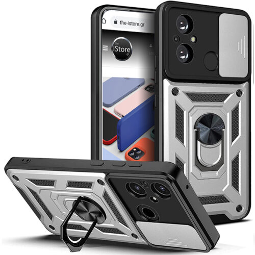 Combo Kickstand Slide Camera Case Silver Xiaomi Redmi 12C ΘΗΚΕΣ OEM