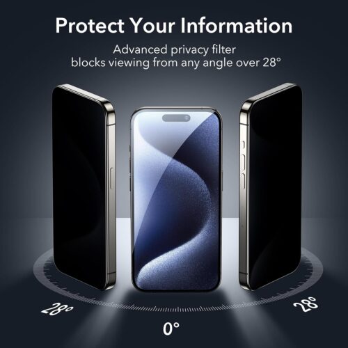 (3+2) ESR Full Cover Privacy Tempered Glass + Camera Lens Clear iPhone 15 Pro Max (With Easy Installation Kit) ΠΡΟΣΤΑΣΙΑ ΟΘΟΝΗΣ ESR