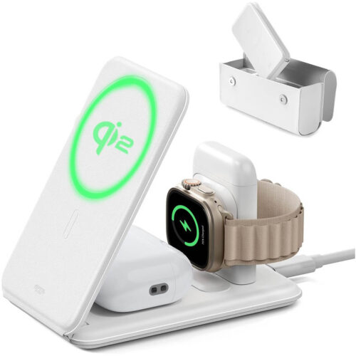 ESR Qi2 MagSafe 3-in-1 Travel Wireless Charging Set White APPLE WATCH ESR