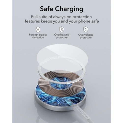 (2 Pack) ESR HaloLock MagSafe Mini Wireless Charger Silver MAGSAFE ΑΣΥΡΜΑΤΗ ΦΟΡΤΙΣΗ ESR